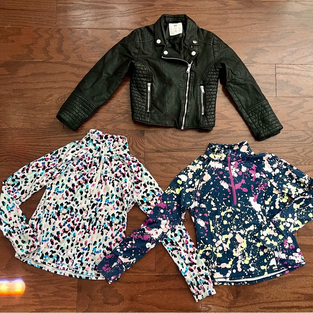 Moto jacket and two compression quarter zip-ups